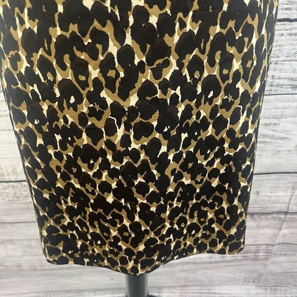 Ann Taylor Skirt size 10 Petite Brown Black Cheetah Silk Stretch Straight Knee - Picture 4 of 8